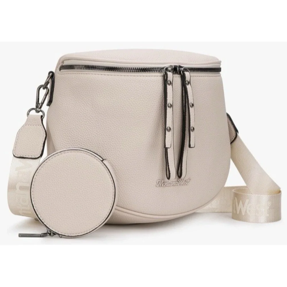 Montana West Pebbled Faux Leather Crossbody Bum Bag with Coin Purse Taupe NEW